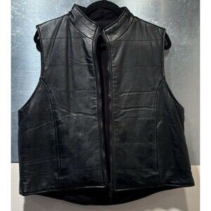 Henigs Fur Real Leather & Fleece Reversible Black Full Zip Moto Cowboy Vest Lg